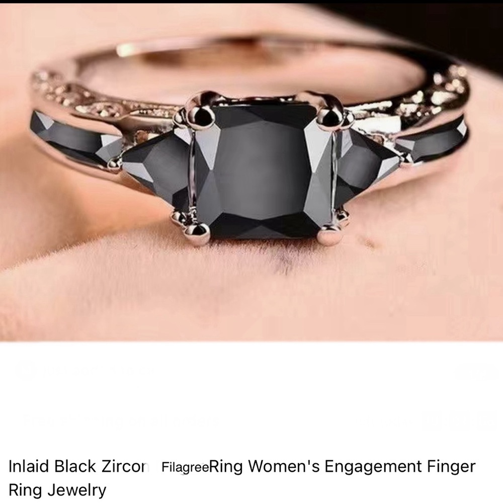 ♥️Inlaid Black Zircon Filagree Ring Women's Engagement Finger Ring Jewelry